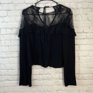 American Eagle black Lace Long Sleeve Blouse Shirt size M Medium